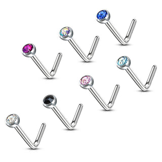 Nose L-Shape Zirconia Round Silver, 7  pieces