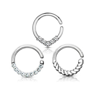 Septum Piercing Set Ring Zirconia Gold Bendable, 3  pieces
