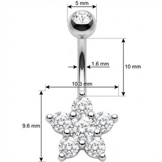 Piercing Nombril Fleur en Cristal Cinq Pétales