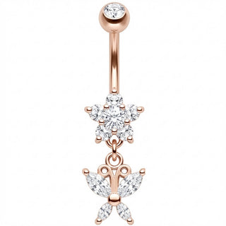 Piercing Nombril Fleur Cristal Pendentif Papillon