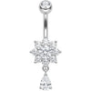 Piercing Nombril Fleur Cristal et Pendentif Goutte