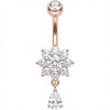 Piercing Nombril Fleur Cristal et Pendentif Goutte