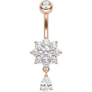 Piercing Nombril Fleur Cristal et Pendentif Goutte