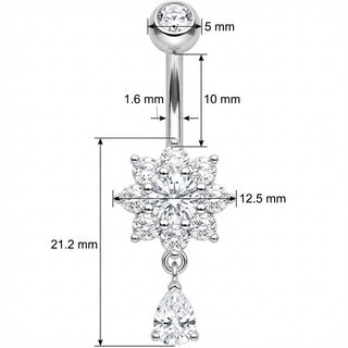 Piercing Nombril Fleur Cristal et Pendentif Goutte