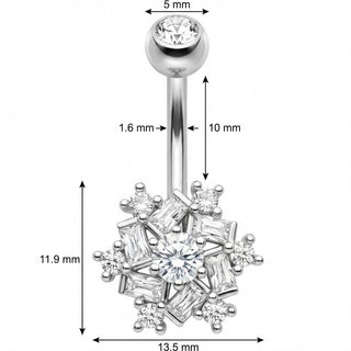 Piercing Nombril Flocon Cristal Baguette Cluster