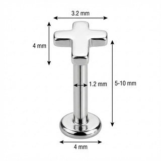 Titane Labret Croix aux Contours Arrondis Filetage Interne