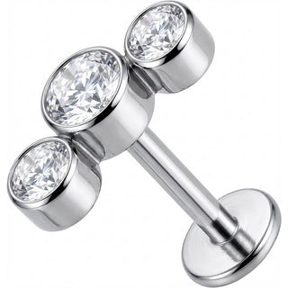 Titane Labret Arc Trio Cristaux Sertis Filetage Interne