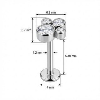 Titane Labret Empreinte de Patte Scintillante Filetage Interne