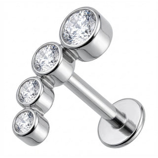Titane Labret Arc Courbé Quatre Cristaux Filetage Interne