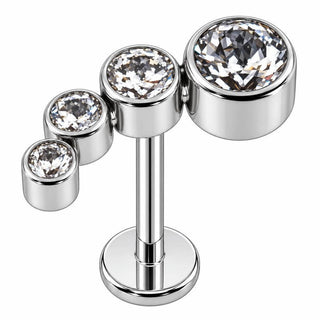 Titanium Labret Four Crystal Curved Arc Internally Threaded