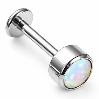 Titanium Labret Round Bezel Set Opal Internally Threaded