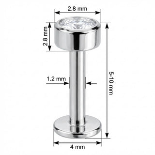 Titane Labret Cristal Rond Serti Clos Filetage Interne