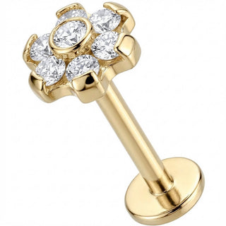 Titane Labret Fleur en Cristaux Scintillants Filetage Interne