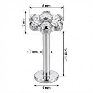 Titane Labret Fleur en Cristaux Scintillants Filetage Interne