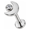 Titanium Labret Crescent Moon With Clear Crystal Internally Threaded