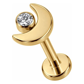 Titanium Labret Crescent Moon With Clear Crystal Internally Threaded
