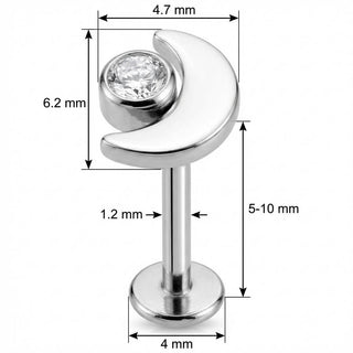 Titane Labret Croissant de Lune Cristal Filetage Interne