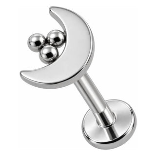 Titanium Labret Crescent Moon With Triple Beads Internally Threaded