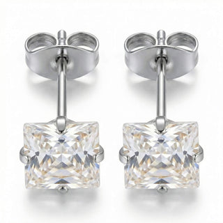 Titanium Earring Square Prong Set Gemstone
