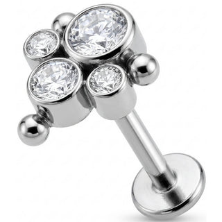 Titane Labret Trio de Cristaux Perlés Filetage Interne