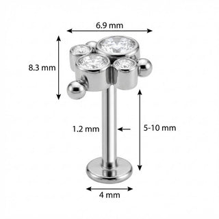 Titane Labret Trio de Cristaux Perlés Filetage Interne