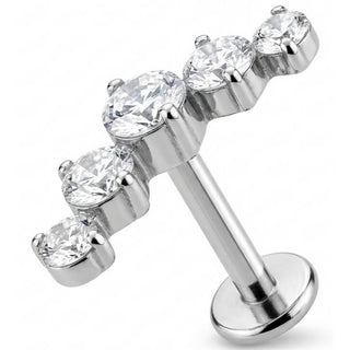 Titane Labret Arc Courbé aux Cinq Cristaux Filetage Interne