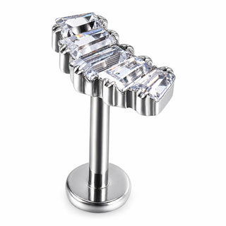 Titanium Labret Baguette Zircon Curved Row Internally Threaded
