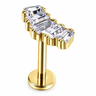 Titanium Labret Baguette Zircon Curved Row Internally Threaded