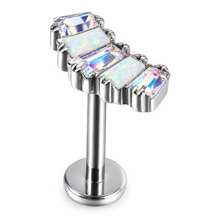 Titanium Labret Baguette Zircon Curved Row Internally Threaded
