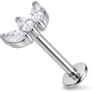 Titane Labret Éventail Triple Cristal Marquise Filetage Interne