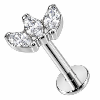 Titanium Labret Triple Marquise Crystal Fan Cluster Internally Threaded