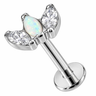 Titanium Labret Triple Marquise Crystal Fan Cluster Internally Threaded