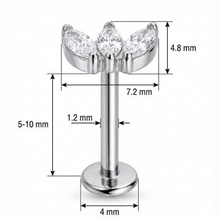 Titane Labret Éventail Triple Cristal Marquise Filetage Interne