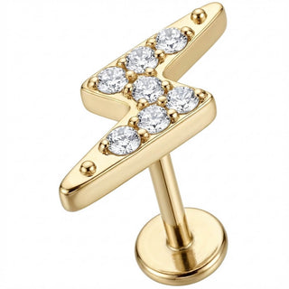 Titane Labret Éclair Pavé de Cristaux Filetage Interne