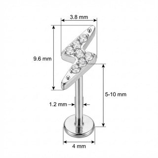Titane Labret Éclair Pavé de Cristaux Filetage Interne