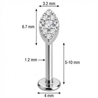 Titane Labret Forme Marquise Pavée de Cristaux Filetage Interne