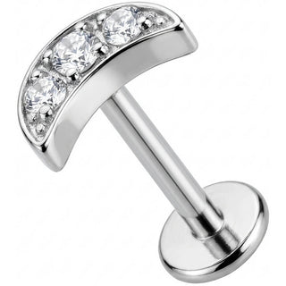 Titane Labret Arc Courbé Trois Cristaux Filetage Interne