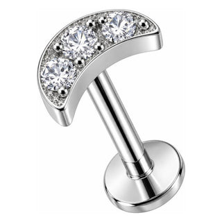Titanium Labret Triple Crystal Curved Arc Internally Threaded
