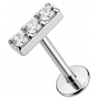 Titane Labret Barre Triple Cristal Alignés Filetage Interne