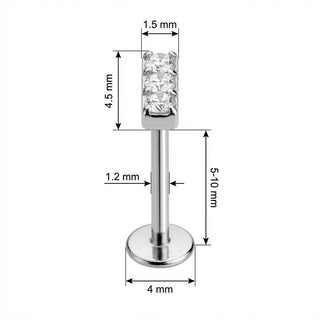 Titane Labret Barre Triple Cristal Alignés Filetage Interne