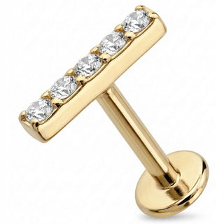 Titane Labret Barre Ornée Cinq Cristaux Filetage Interne