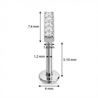 Titane Labret Barre Ornée Cinq Cristaux Filetage Interne