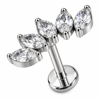 Titanium Labret Five Marquise Stone Curved Vine Internally Threaded