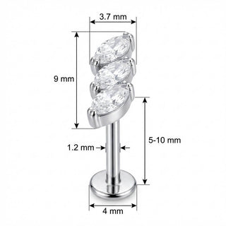 Titane Labret Arc Triple Cristal Marquise Filetage Interne