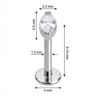 Titane Labret Cristal Clair Taille Marquise Filetage Interne