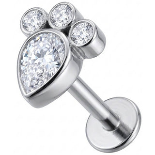 Titane Labret Empreinte de Patte en Cristal Filetage Interne
