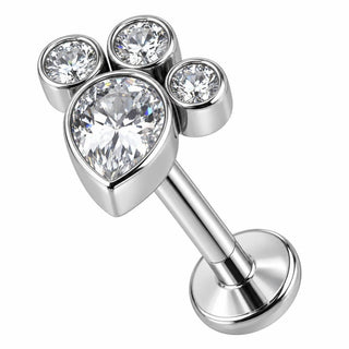 Titanium Labret Sparkling Crystal Paw Print Internally Threaded