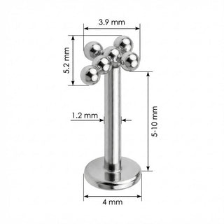 Titane Labret Croix de Perles Groupées Filetage Interne