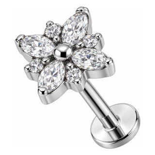 Titanium Labret Marquise Crystal Flower Blossom Internally Threaded