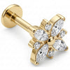 Titane Labret Fleur Cristaux Marquise Éclatante Filetage Interne